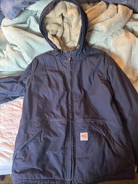 Carhartt FR Navy Sherpa-Lined Hooded Work Jacket